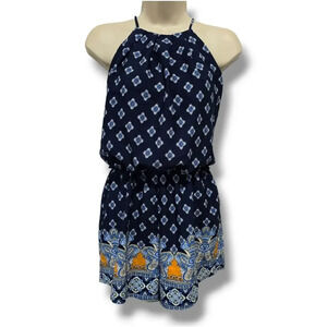 Active USA women's blue paisley print sleeveless lightweight romper  - small